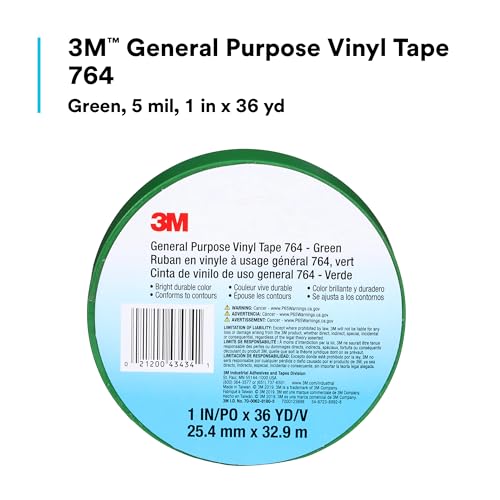 Image of 3M General Purpose Vinyl Tape 764, Green, 1 in x 36 yd, 5 mil, 1 Roll, Individually Wrapped Conveniently Packaged