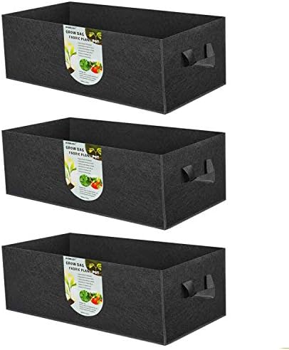 ANGELIOX 3-Pack Grow Bags, 10 Gallon Heavy Duty 300G Thickened Nonwoven Fabric Raised Garden Bed Square Flower Planter Containers for Carrot Onion,Flowers,Fruit/Growing Pots with Handles(60x30x20cm)
