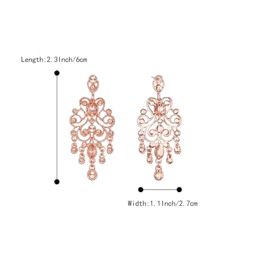 BriLove Wedding Bridal Dangle Earrings for Women Vintage Style Crystal Drop Hollow Filigree Chandelier Earring Peach Morganite Color Rose-Gold-tone by BriLove - Image 5