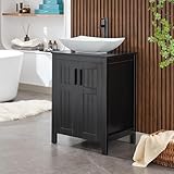UEV Black 24' Bathroom Vanity with Sink Combo,Modern Freestanding Sink Cabinet,Stylish Bathroom Vanity Cabinet,Grooved Double Doors,Metal Handles,Modern Artistic Ceramic Vessel Sink Combo(032WH New)