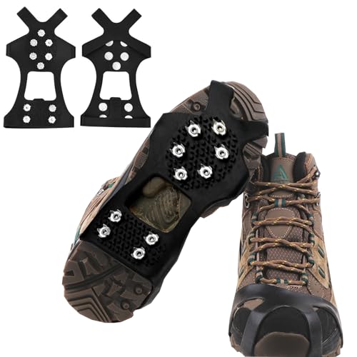 YQBFTC Crampons,10 Spikes Ice Snow Grips,Ice Grips for Shoes Anti Slip,Ice Cleats for Shoes and Boots,Ice Grippers Winter Crampons for Boots,Microspikes for Walking,Jogging,Climbing and Hiking(M)