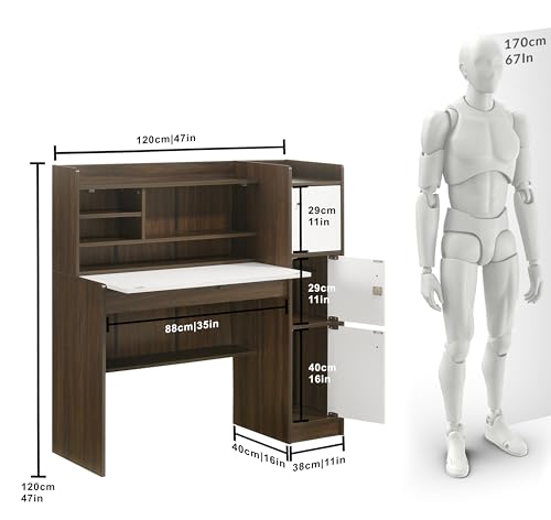 Image of DeckUp Plank Versa Engineered Wood Study Table and Office Desk (Walnut and White, Matte Finish)