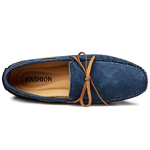 Driving Loafers for Men Deck Moccsins Lace Up Tie Decor Stiching Faux Suede Upper Flat Boat Shoes with Back Non-Slip Studs Business(Blue,10 M US)3