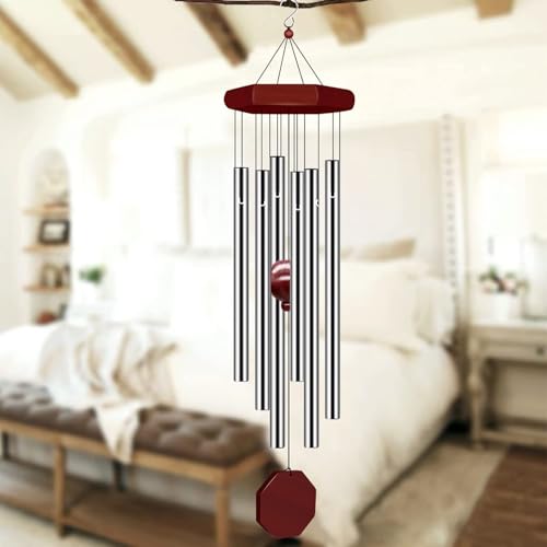 Image of prexi Wind Chimes for Home Balcony Decor Items 6 Pipes Hanging Bells Six Rods for Positive Vibrations & Energy Garden Outdoors Office Melodious Metal Wind Chimes Sound. (Silver Colour)