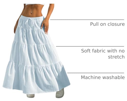 Image of Verdusa Women's Long Maxi Skirt Boho Flowy Flared Ruffle Skirts 2026 Beach Vacation Summer Going Out Outfits