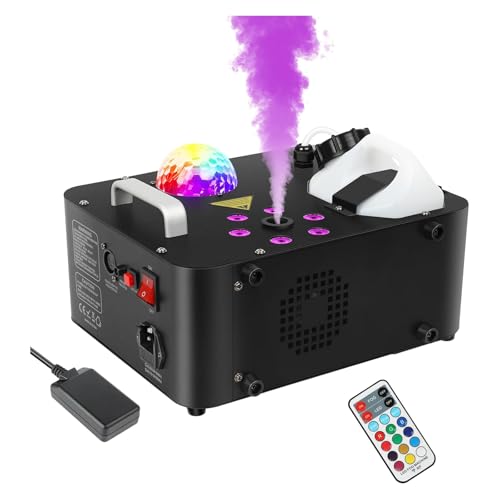 ENDYSHOW Fog Machine,1000W DJ Smoke Machine Maker with Disco Ball&6 RGB LED Lights Produce 30000 CFM Smoke Vertically or Horizontally by Remote Control for DJ Party Wedding Stage Show Lighting