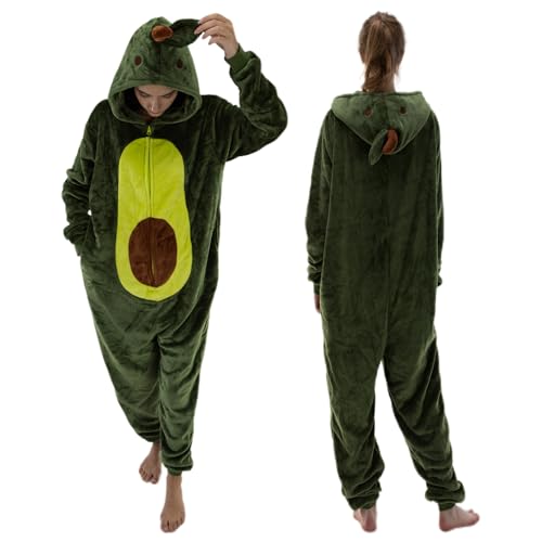 AILMQYJL Snug Fit Unisex Adult Onesie Pajamas Flannel Avocado Cosplay One Piece Halloween Costume hooded Sleepwear Homewear