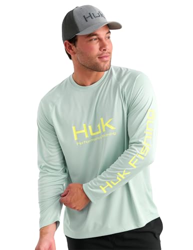 HUK Men's Standard Pursuit Vented Long Sleeve, 30 UPF Fishing Shirt, Heron Blue