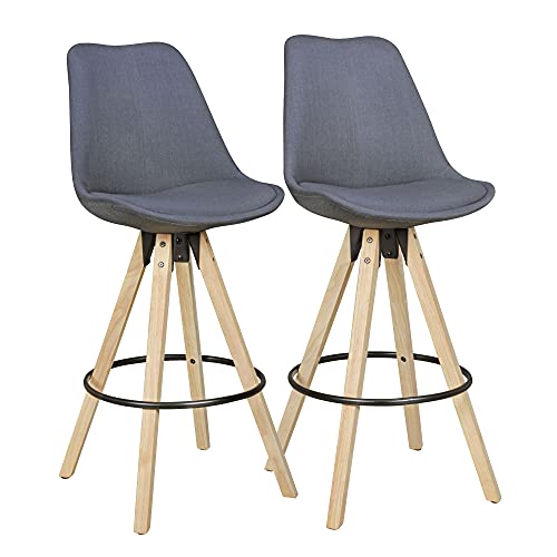 Wohnling Barhocker Retro Design Stoff Holz mit Rücken-Lehne, hell-grau,...