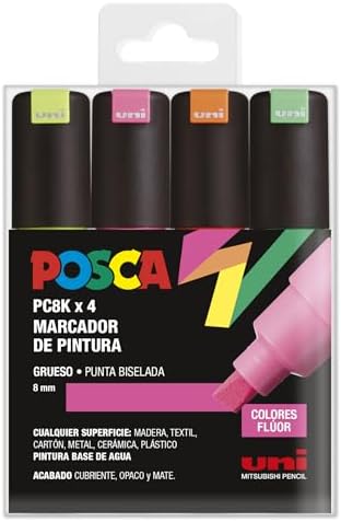 UNI Posca Estuche de 4 Rotuladores PC8K de Colores Flúor de Punta...