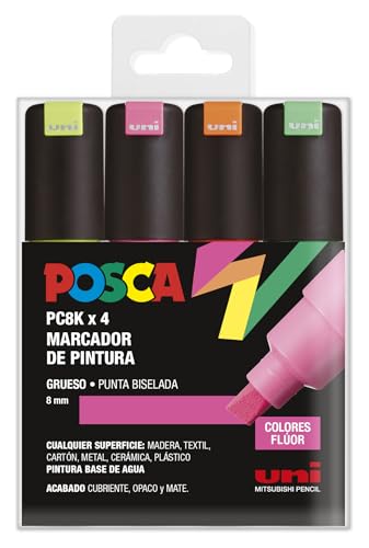 UNI Posca Estuche de 4 Rotuladores PC8K de Colores Flúor de Punta...
