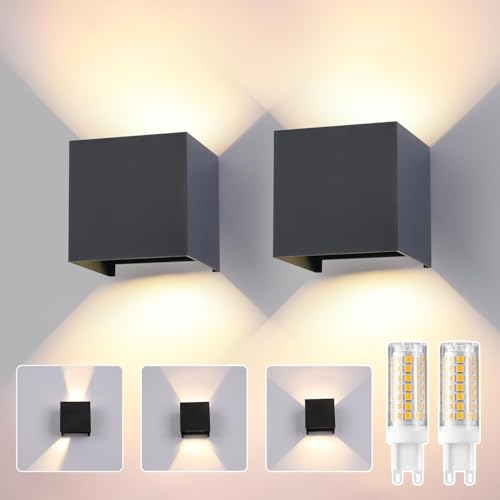 wisdom line Aplique Pared LED Exterior Interior IP65, 3000K Luz Cálida, G9 Reemplazable, Moderno, de Aluminio, Ángulo Ajustable 120°-2 Piezas antracita