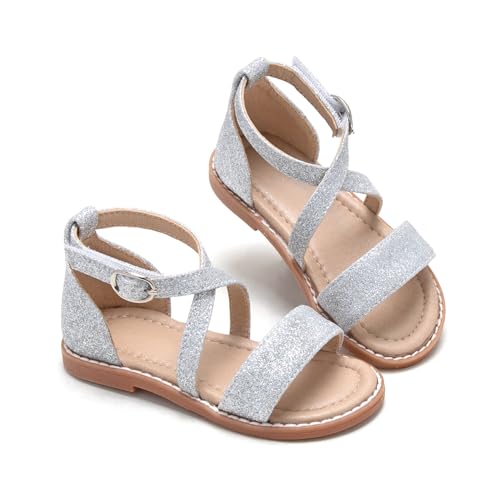 Image of ESTINE Toddler /Little Kid Girls Dress Cross Strappy Open Toe Sandals Princess Flats Summer Flower Girl Shoes