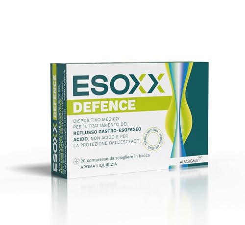Esoxx Defence, Dispositivo Medico con Azione Tipo Meccanico, Utile per Ridurre Rapidamente i Sintomi da Reflusso Gastro Esofageo e da Iperacidità, 20 Compresse da Sciogliere in Bocca, Aroma Liquirizia