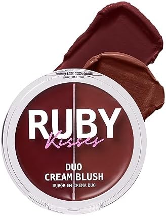 Ruby Kisses Duo Cream Blush, Smooth, Natural-Looking, Long-Lasting Face Makeup Blush for Cheeks, Lips, and Eyes, Buildable and Blendable, Infused with Green Tea, Aloe Vera Extract, and Hyaluronic Acid (Rosewood)