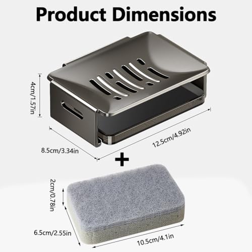 Bar Soap Holder with Absorbent Sponge for Shower, 304 Stainless Steel Rustproof, Wall Adhesive, Soap Tray Bar Soap Sponge Holder for Bathroom & Kitchen Black — view 2