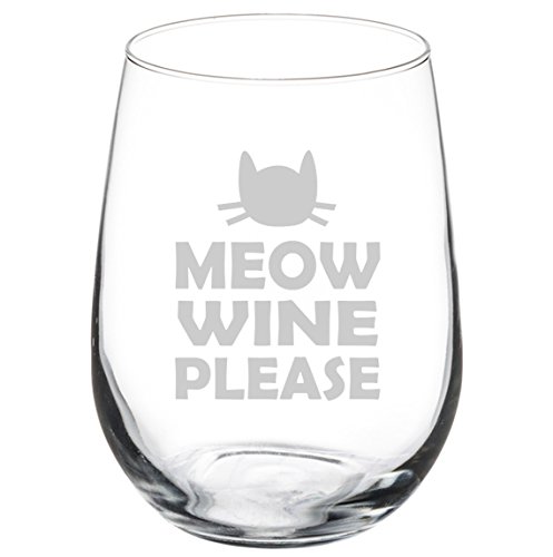 Wine Glass Goblet Funny Cat Meow Wine Please (17 oz