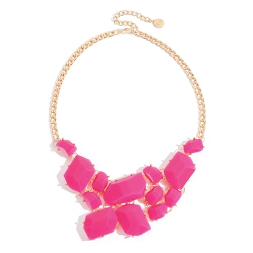 Firstmeet Geometric Resin Diamond Necklace with Alloy Chain Elegant Statement Jewelry for Women(XL-1314-Hot Pink)