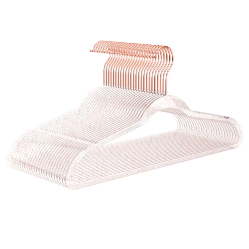 MIZGI Clear Acrylic Hangers, Rose Gold Glitter, 50 Pack