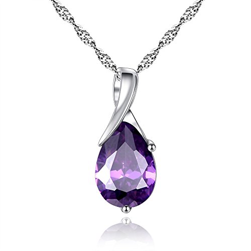 Collier pendentif améthyste en goutte d'eau avec chaîne fine argentée pour femme