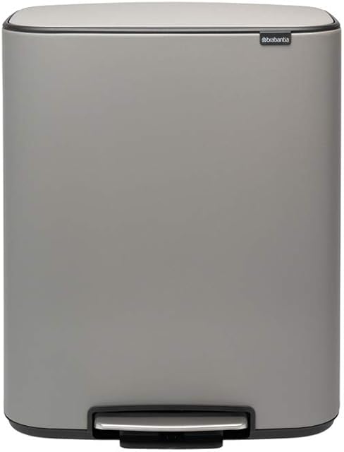 Brabantia Bo Pedal Bin - 2 x 30L Inner Buckets (Mineral Concrete Grey) Waste/Recycling Kitchen Bin