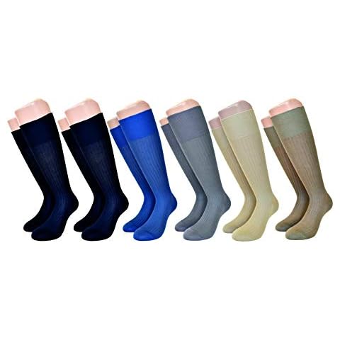 PETTI Artigiani Italiani- Men's Socks, Men's Non-Binding Loose Socks, Knee-High Non-Elastic Socks, Circulation Diabetic Socks, 100% Made in Italy, 6 Pairs, Blue L, 10 Cover