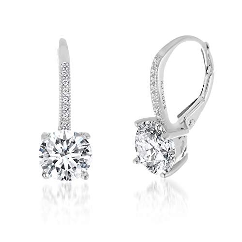 Devin Rose Sterling Silver Round Dangle Drop Bridal Leverback Earrings for Women made with Faceted Crystals