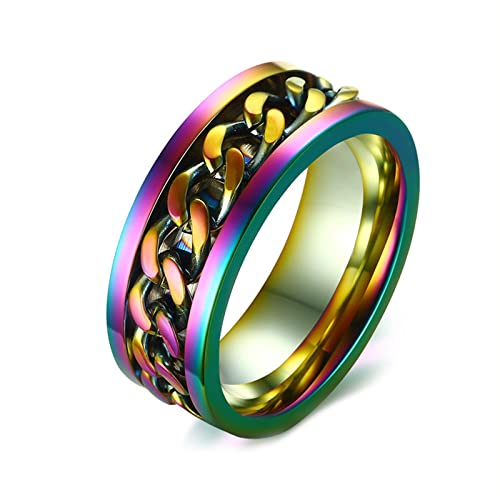 KnBoB Fidget Anxiety Ring, 8MM Edelstahl Herren Bunt Spinner Ring Anti Stress Ring Größe 60 (19.1)