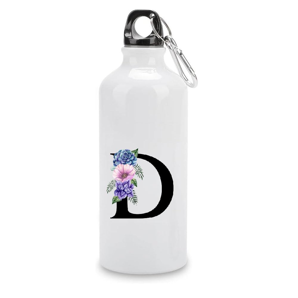 PRINTSHOP4MEAluminum Insulated Monogram Alphabet Printed Sports Water Bottle 700ml - Initial Letters Design - Gift for Friends and Family - Sports and Outdoor Use (D)