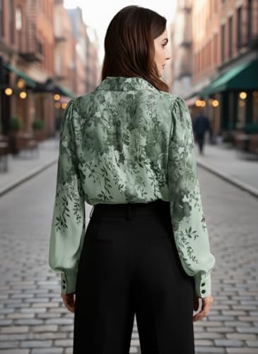 Image of Women Shirt || Women Top ||Autumn Leaves Print Polo Collar Shirt, Casual Long Sleeve (S-22-25)