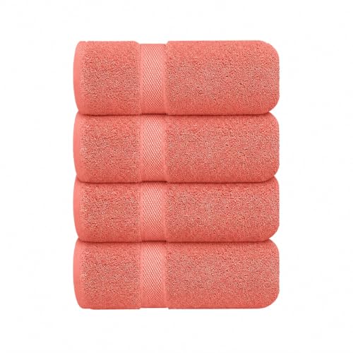 Image of Sulfar 100% Combed Cotton, Quick Drying Highly Absorbent Thick Bathroom Towels, Luxury Bath Towel Set (Pack of 4, 70 X 140 cm) - 600 GSM (Coral Pink)