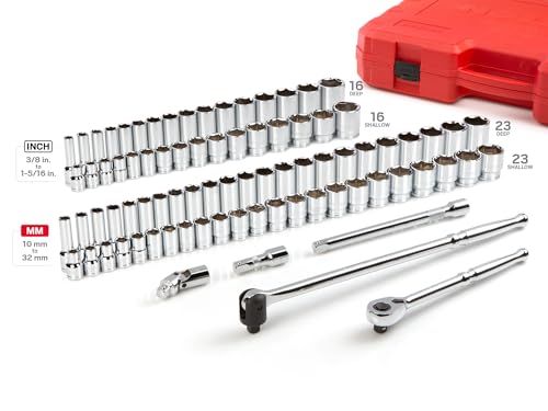 TEKTON 1/2 Inch Drive Shallow and Deep 6-Point Socket and Ratchet Set with Case, 83-Piece (3/8 - 1-5/16 in., 10-32 mm) | SKT25302