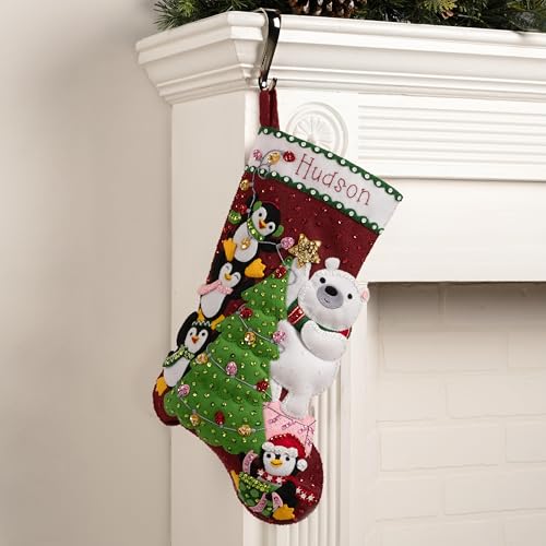 Image of Bucilla Felt Applique 18 inch Stocking Making Kit, Arctic Tree Trimmers, Perfect for DIY Arts and Crafts, 89741E