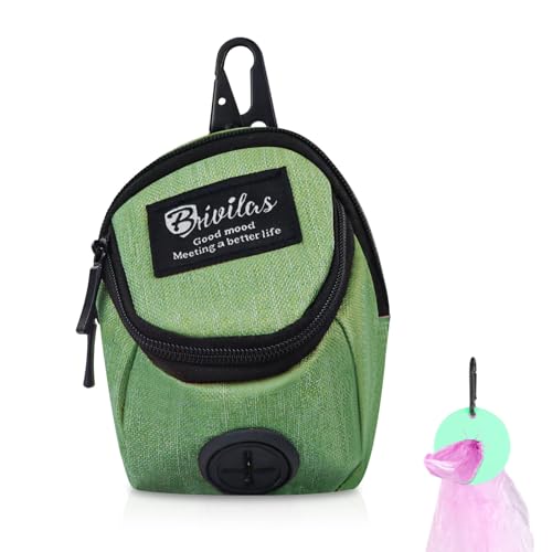 WishLotus Dog Treat Bag, All-in-one Poop Bag Dispenser with Waste Bag Holder Small Dog Training Treat Pouch for Walking Running Playing (Green)