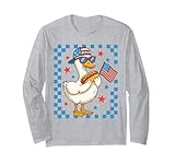 Funny Patriotic Duck USA Flag Hot Dog 4th Of July Kids Boys Long Sleeve T-Shirt