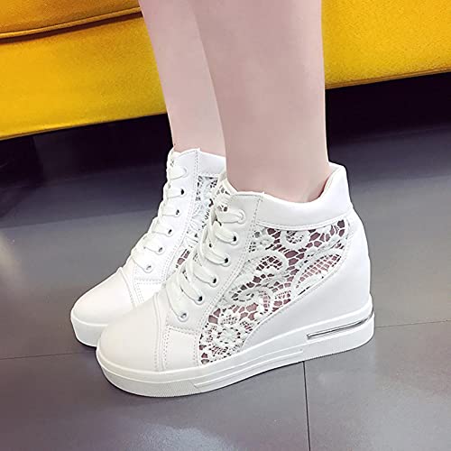 Hbeylia Platform Hidden Heels Fashion Sneakers For Women Fashion Lace Crochet Lace Up Chunky Bottom High Heels High Top Skateboard Canvas Shoes Casual Leather Walking Slip On Loafers Work Shoes #TOP4