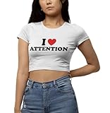 I Heart Shirt - Fitted Crop Top - I Love Attention - Baby Tee - Gift For Her - Retro - Custom - Graphic Stylish Outfit - Y2K Outfit - Summer Gifts - UTH - Under The Hut (L, White Croptop)