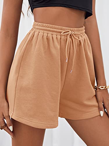 Makemechic Women's Casual Drawstring Waist Sweat Shorts Running Track Shorts Khaki L #TOP2