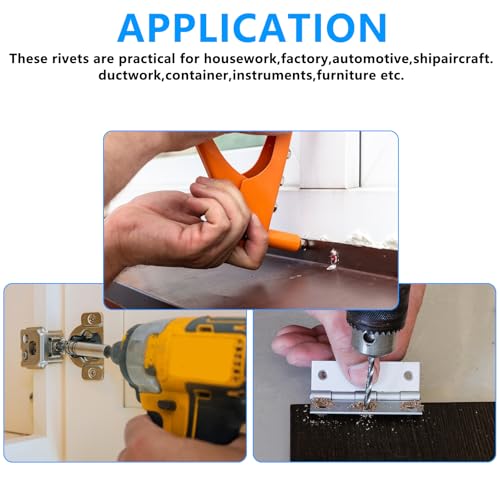 200 Stück Blindnieten Alu Nieten Popnieten Set, Aluminium Blindnieten Set, Blindniet mit Großem Flansch, Pop Nieten Stahlniete, Alu Blindnieten Sortiment für Blindnietzangen, Schwarz/Silver