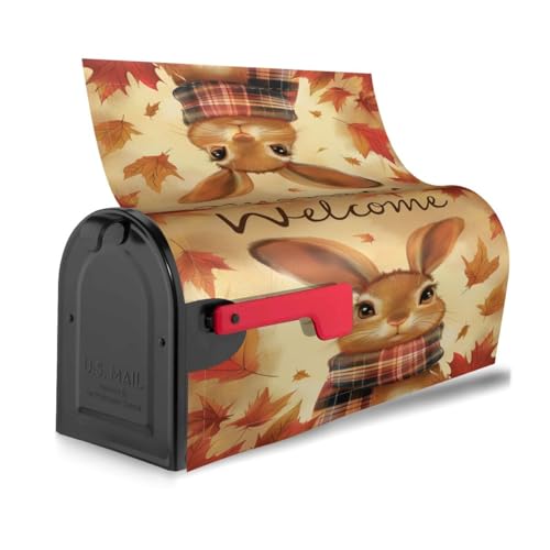 Image of Dujiea Autumn Rabbit Welcome Mailbox Wrap - Waterproof Magnetic Post Box Cover, Standard Size 21 inchX 18 inch Garden Yard Home Decor