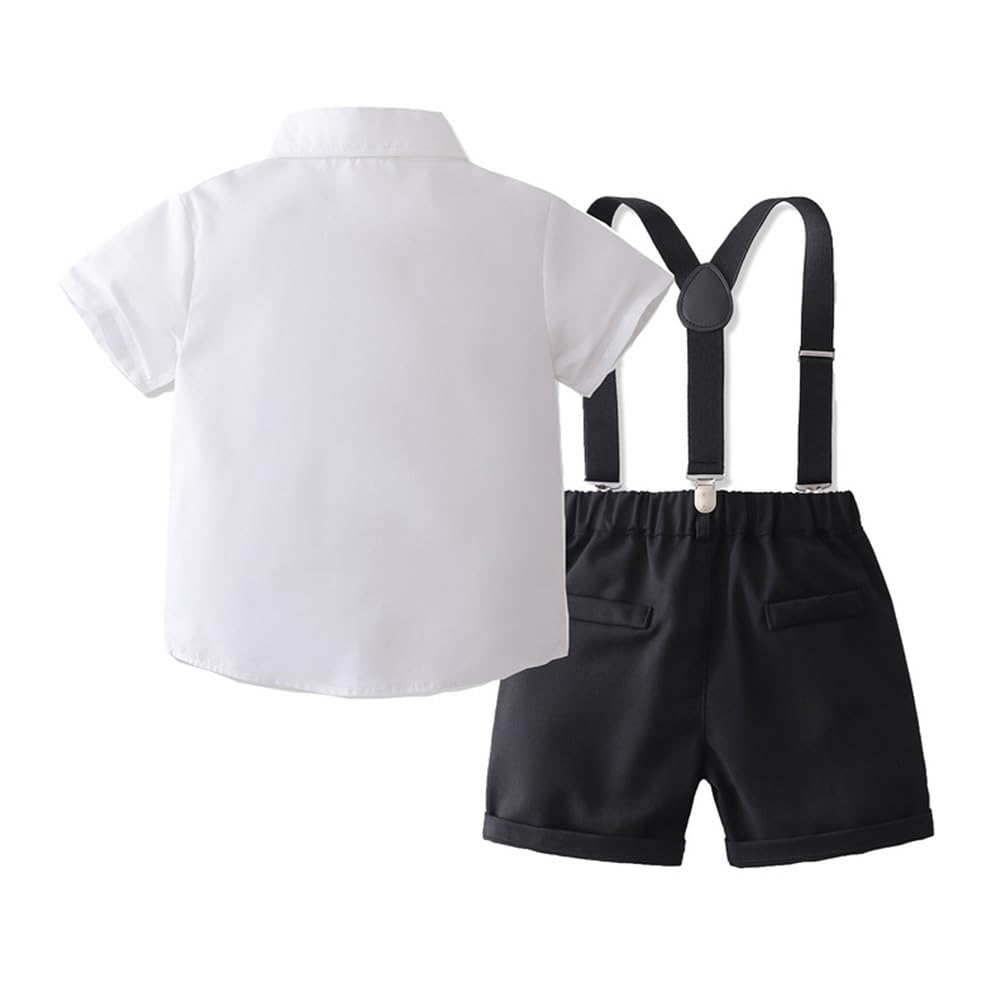 IDOPIP Traje formal para niños pequeños, camisa blanca con pajarita + tirantes cortos, pantalones, overol, ropa de 1-8T