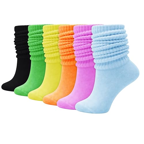 Winterlace 6 Pairs Slouch Socks for Women, Heavy Extra Long Cotton Scrunch Crew Sock, Bulk pack...