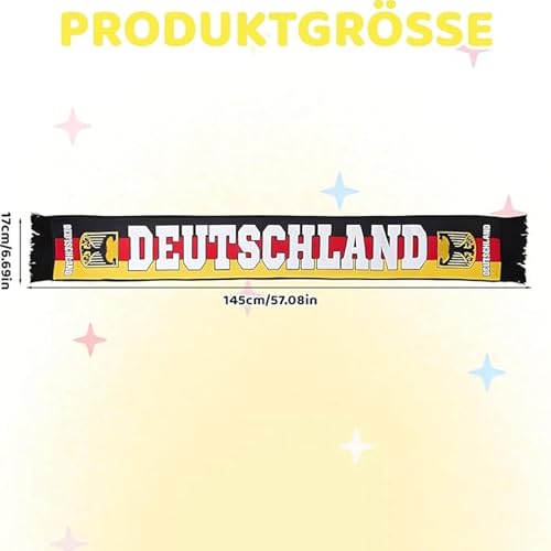 JrnSvp Deutschland Schal, Fussball WM 2026, 145 x 17 cm mit Fransen Fanartikel, Halstuch für Stadionbesuche und Nationalmannschaft Unterstützung (Schwarz)