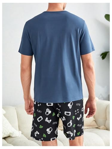 Image of Verdusa Men's Pajamas Set 2 Piece Pjs Sets Short Sleeve Letter Print Tee and Short Lounge Set