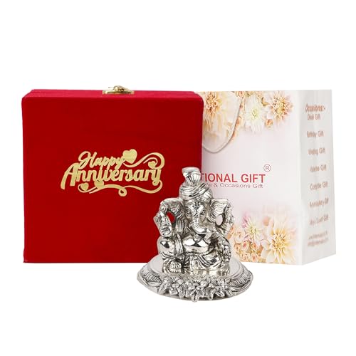 Image of INTERNATIONAL GIFT Silver Lord Ganesh God Idol with Beautiful Happy Box & Carry Bag with 1 Year Warranty | Used for Diwali, Birthday Gift, Wedding Return Gift