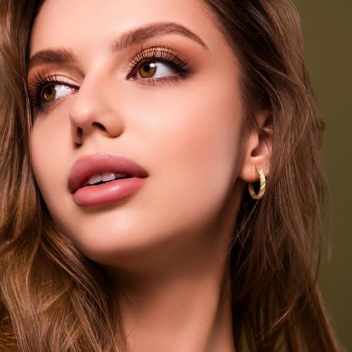 Cossa Gold Hoop Earrings for Women 14K Gold Earrings for Women Trendy Woven Braided Texture and Unique Design Womens Hoop Earring Cubic Zirconia Dainty CZ Earring4