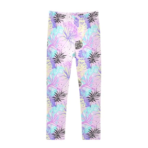 Tropical Leaves Girls Leggings,Workout Leggings for Girls Toddler Athletic Leggings Size for 3-10T