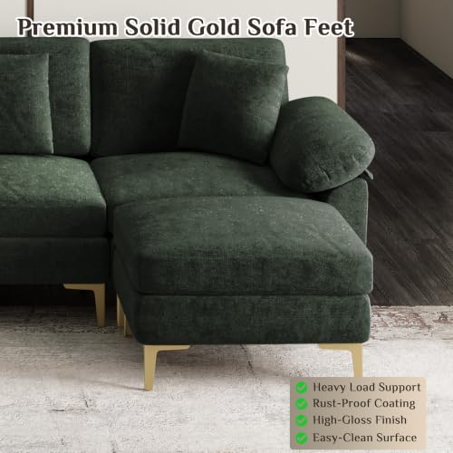 Image of OUYESSIR U-Shaped Sectional Sofa Couch, 4 Seat Sofa Set for Living Room, Convertible U-Shaped Chenille Couch Set with USB Port Central Console Ottoman,128 inches (Green)