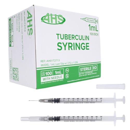 Generic 100 Pack, 1mL Tuberculin Syringes with Needle Luer Slip Syringe Individually Packaged (1mL, 27G x 1/2in)