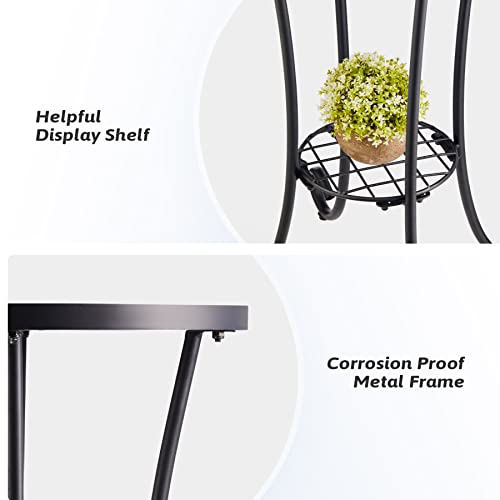 Vonluce Patio Side Table And Plant Stand, 21" End Table With 14" Ceramic Tile Top For Porch Garden Decor, Indoor And Outdoor Mosaic Table, Living Room Bedroom Balcony Furniture For Home & Garden, Red #TOP7
